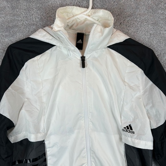 Adidas Womens Colorblock Hooded Windbreaker Jacket White Black CY7320 Sm. *READ* - Picture 2 of 8